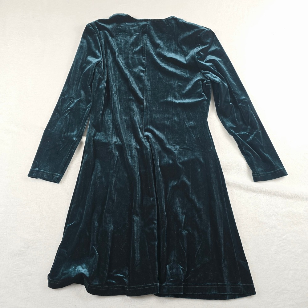 Ronni Nicole Vintage 90s Teal Green Velvet Long Sleeve A-Line Mini Dress Size 14 - Picture 7 of 7